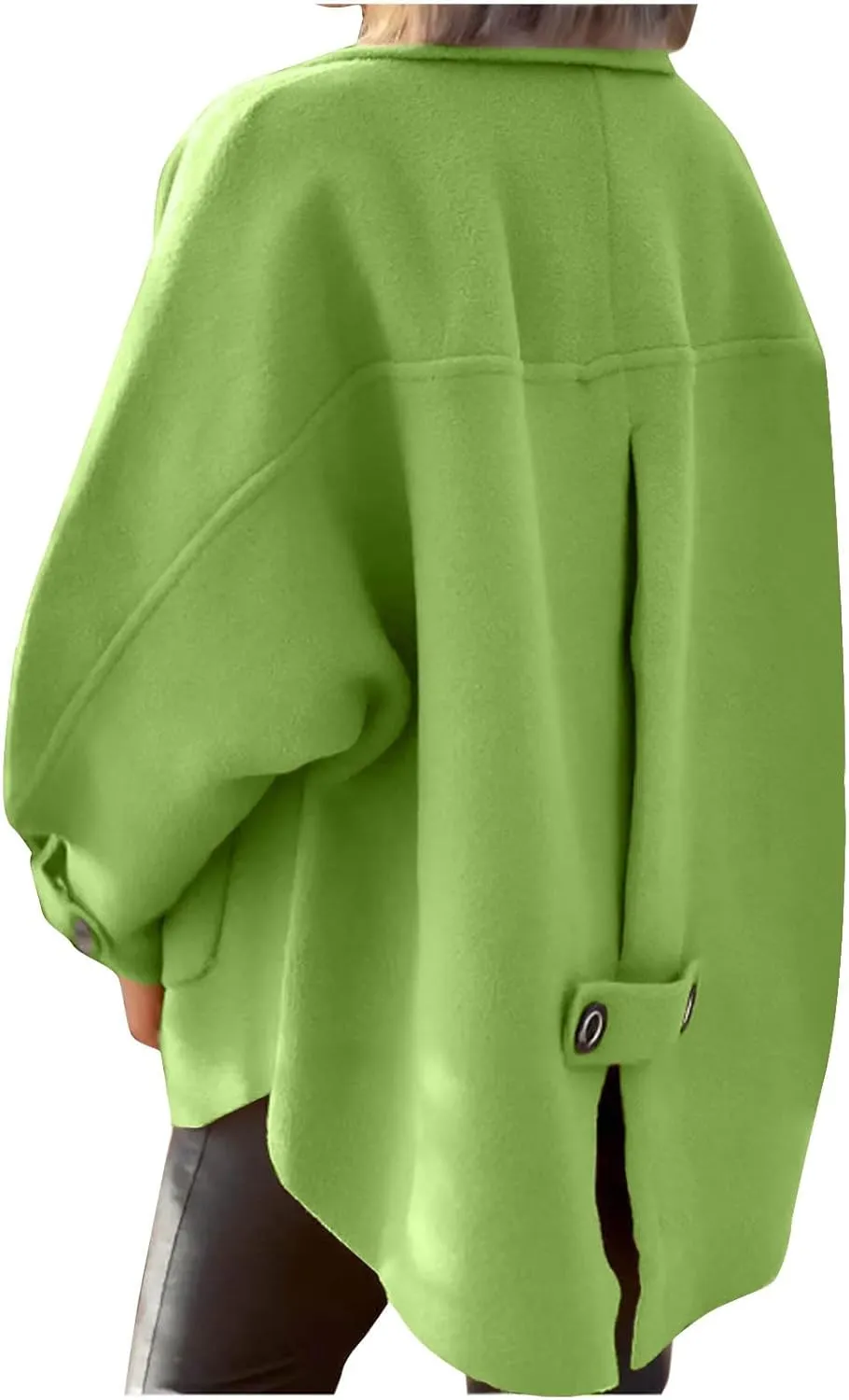 Lmdudan Wool Shacket Jacket for Women Oversized Long Sleeve Pea Coat Jackets Button Down Wool Blend Coats with Pocket