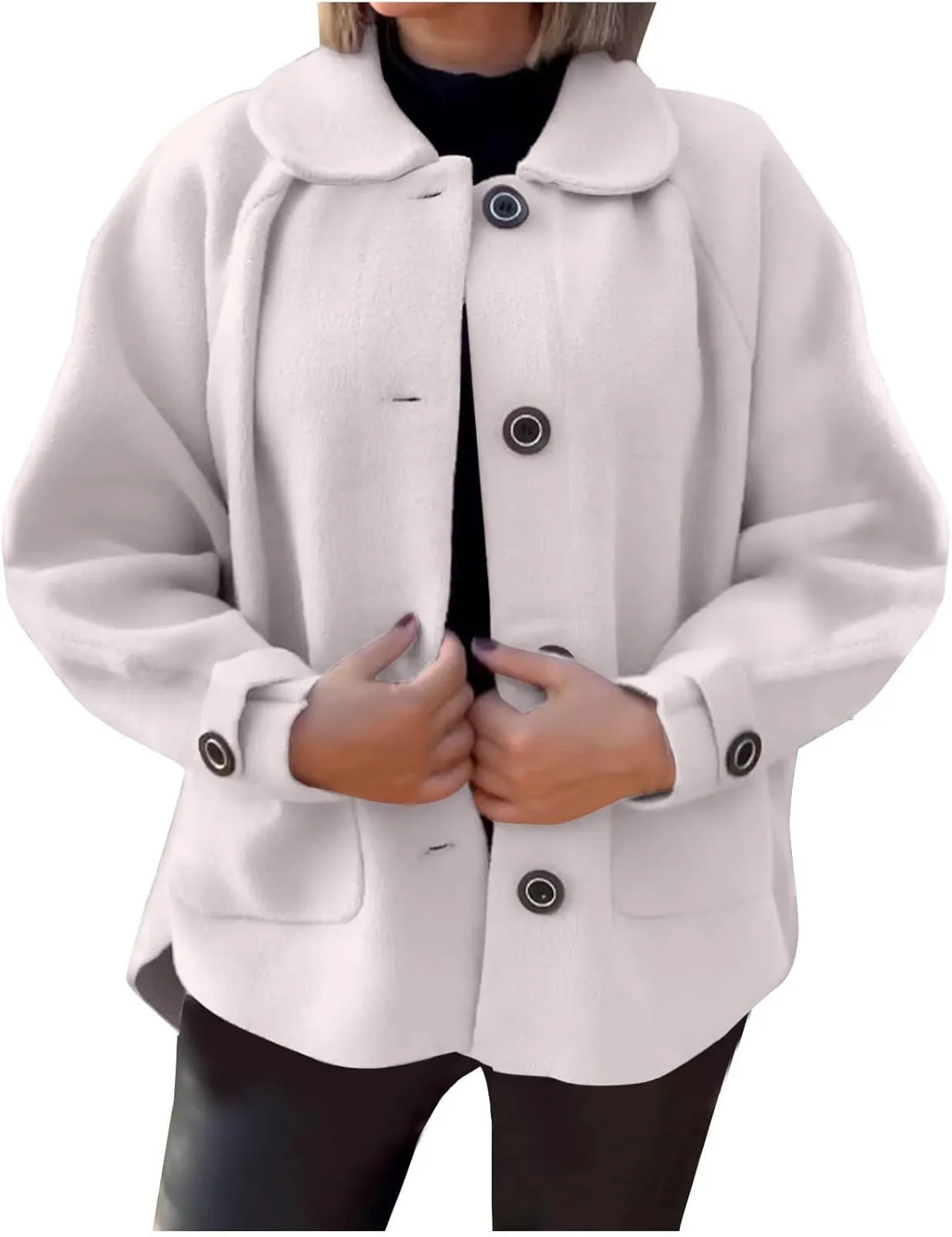 Lmdudan Wool Shacket Jacket for Women Oversized Long Sleeve Pea Coat Jackets Button Down Wool Blend Coats with Pocket