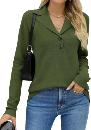LOMON Womens Fall Sweaters 2024 Knitted V-Neck Collared Business Button Pullover Long Sleeve Winter Dressy Casual Jumper