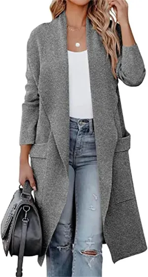 Long Cardigan Sweater for Women Trendy 2024 Oversized Knit Open Front Coatigans Casual Loose Lapel Trench Coat