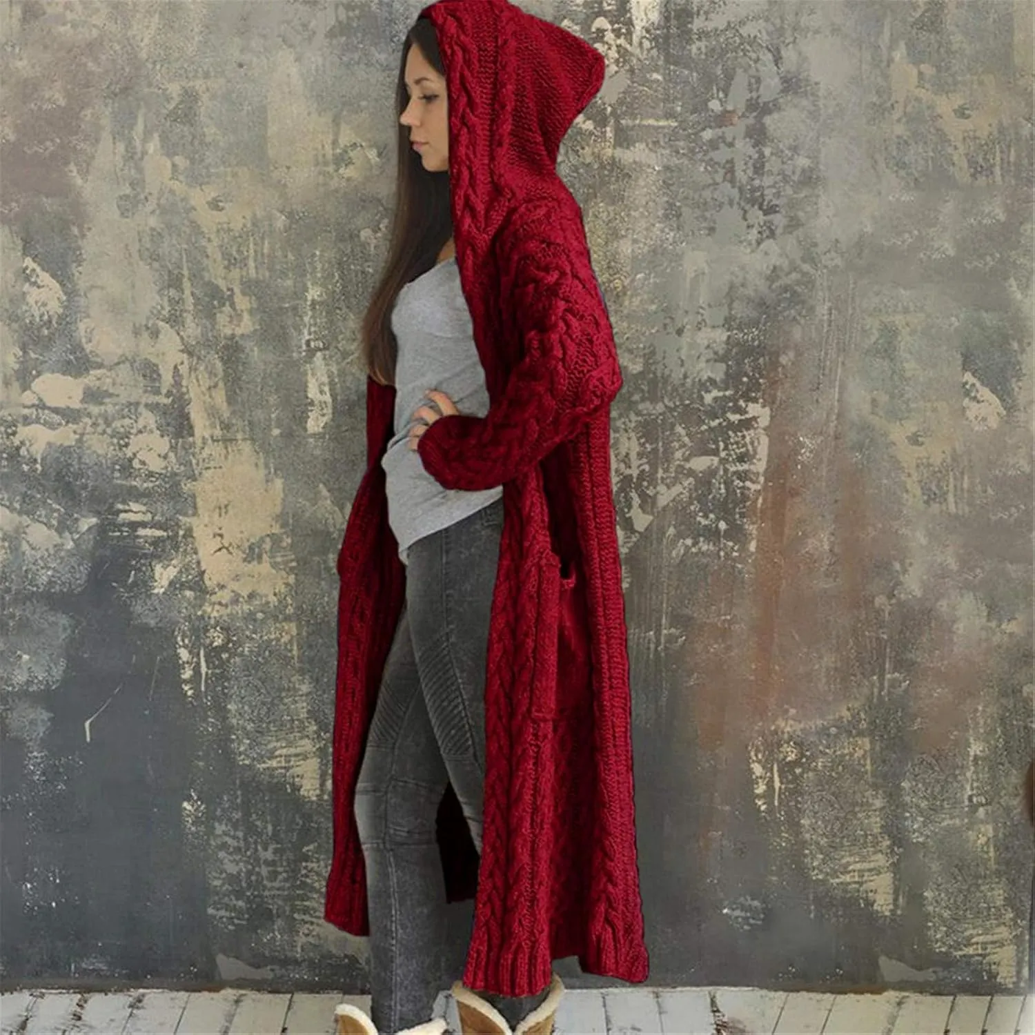 Long Cardigan Sweaters for Women Cardigan for Women with Hood Plus Size Long Sleeve Cable Knit Cardigan Outwear