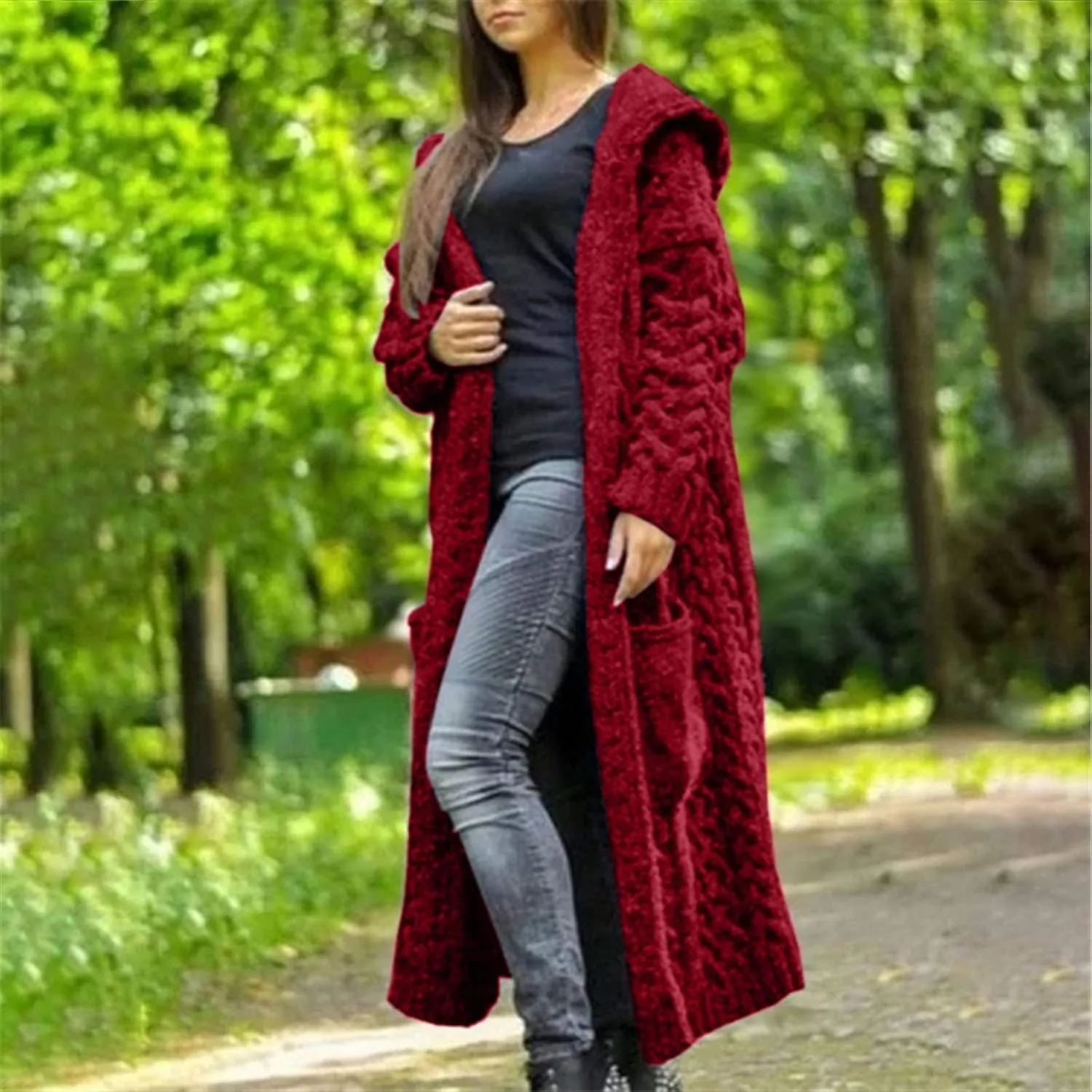 Long Cardigan Sweaters for Women Cardigan for Women with Hood Plus Size Long Sleeve Cable Knit Cardigan Outwear