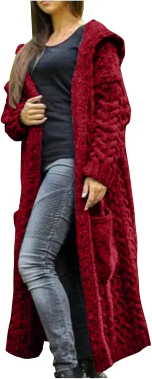 Long Cardigan Sweaters for Women Cardigan for Women with Hood Plus Size Long Sleeve Cable Knit Cardigan Outwear
