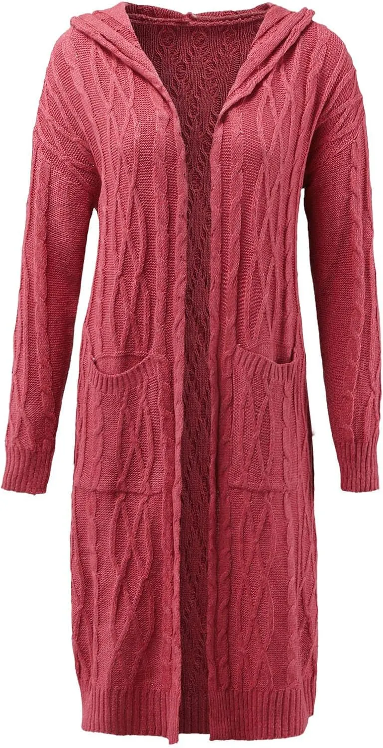 Long Cardigan Sweaters for Women Fall Winter Coats Cable Knit Casual Open Front Long Sleeve Sweater Plus Size Outercoat