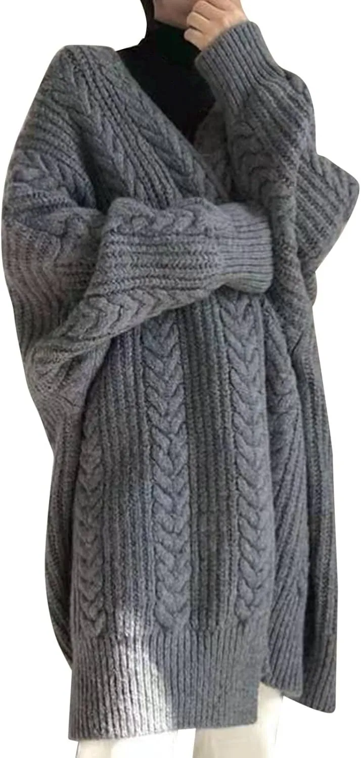 Long Chunky Cardigan Sweaters for Women 2022 Fashion Solid Oversized Slouchy Cable Knitted Open Front Sweater Coat