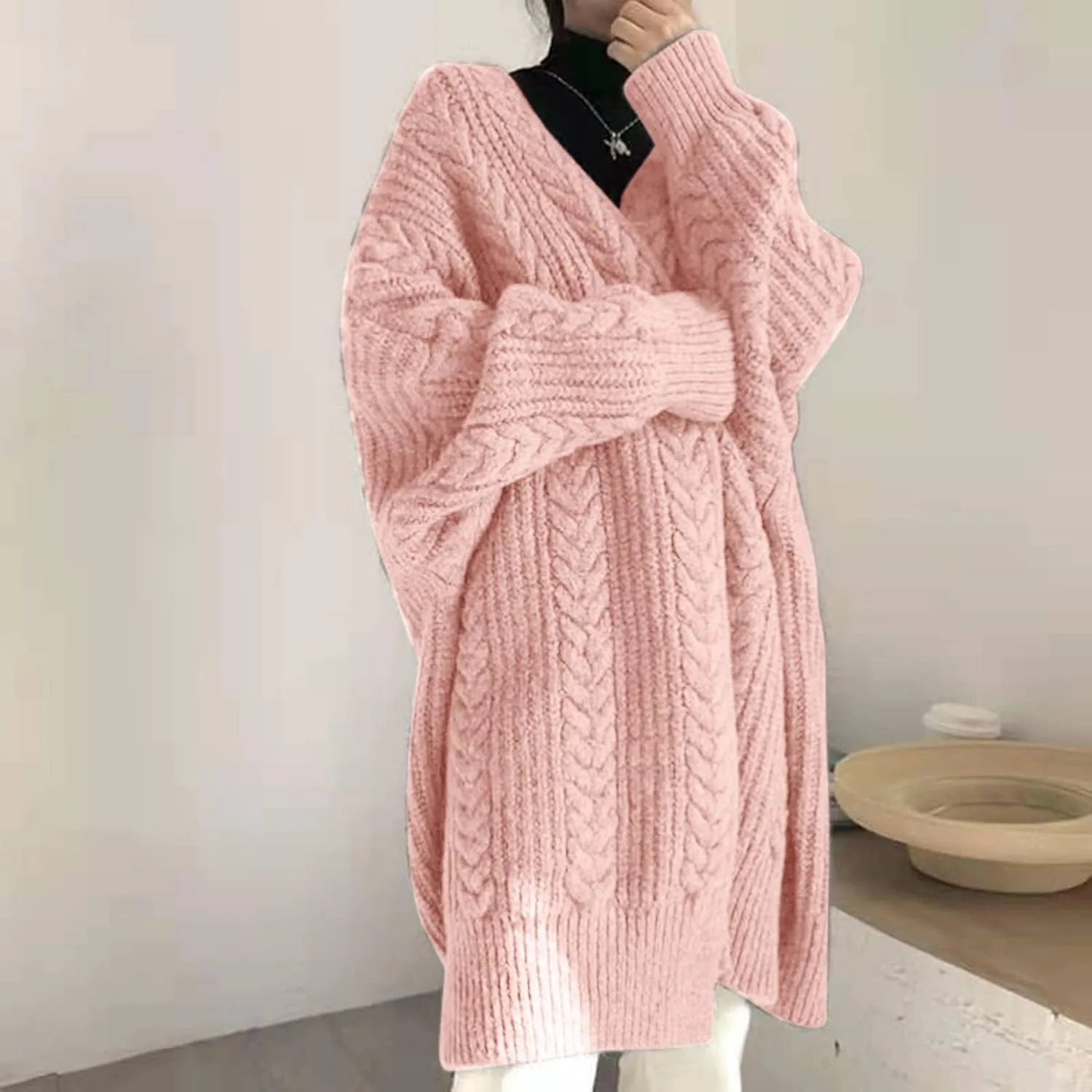 Long Chunky Cardigan Sweaters for Women 2022 Fashion Solid Oversized Slouchy Cable Knitted Open Front Sweater Coat