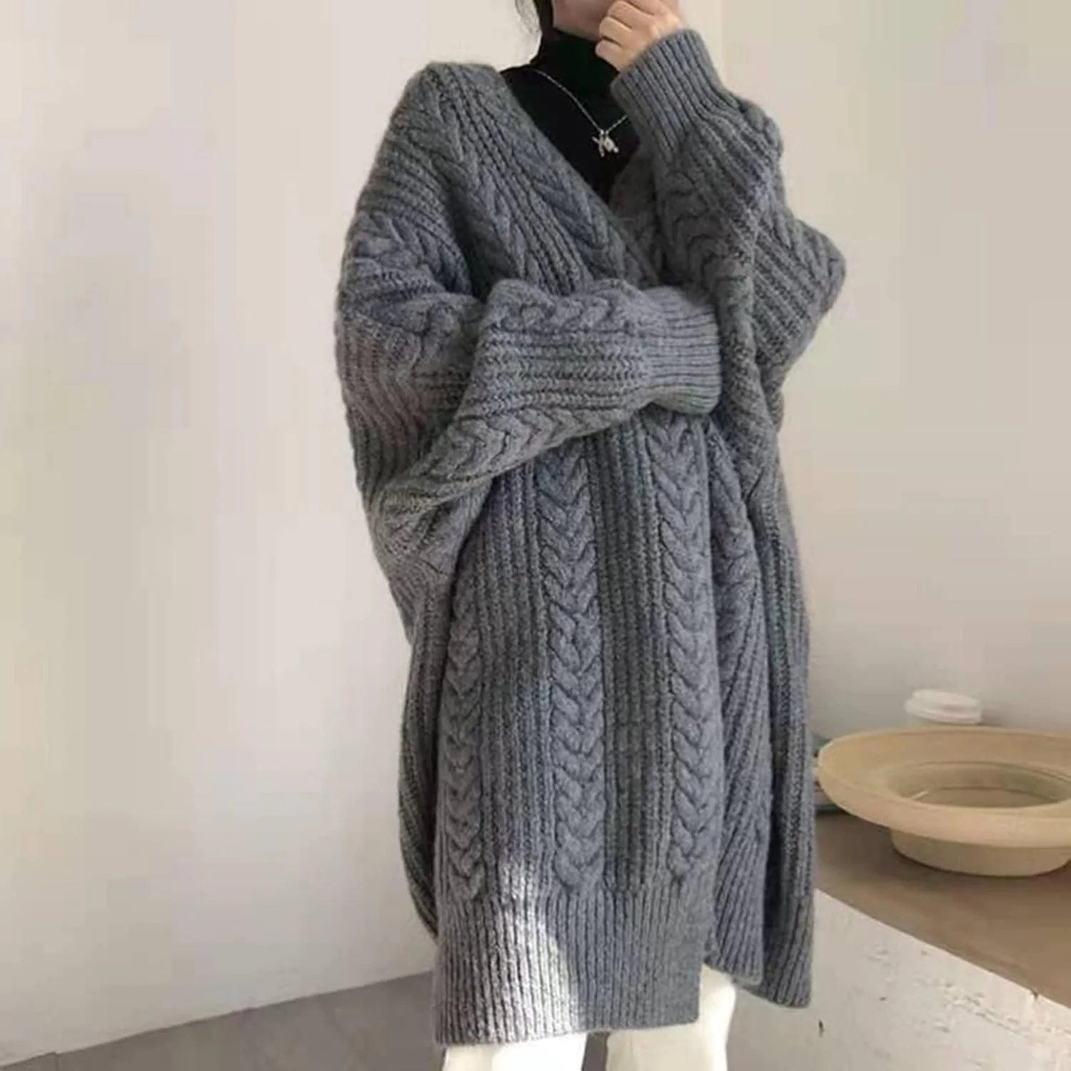 Long Chunky Cardigan Sweaters for Women 2022 Fashion Solid Oversized Slouchy Cable Knitted Open Front Sweater Coat