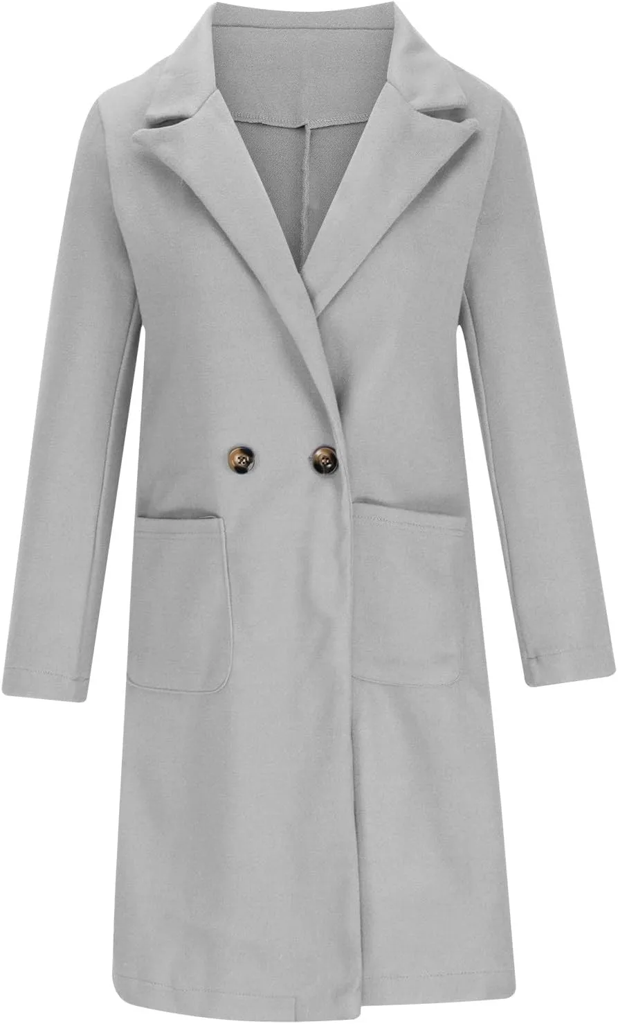Long Jackets for Women Trendy Open Front Jacket Double Breasted Outwear Casual Winter Trench Coat with Pocket