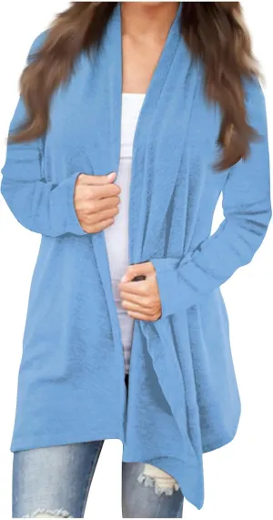 Long Sleeve Cardigan for Women Trendy Open Front Kimono Sweatshrits with Pockets Elastic Loose Fit Tunic Shirts