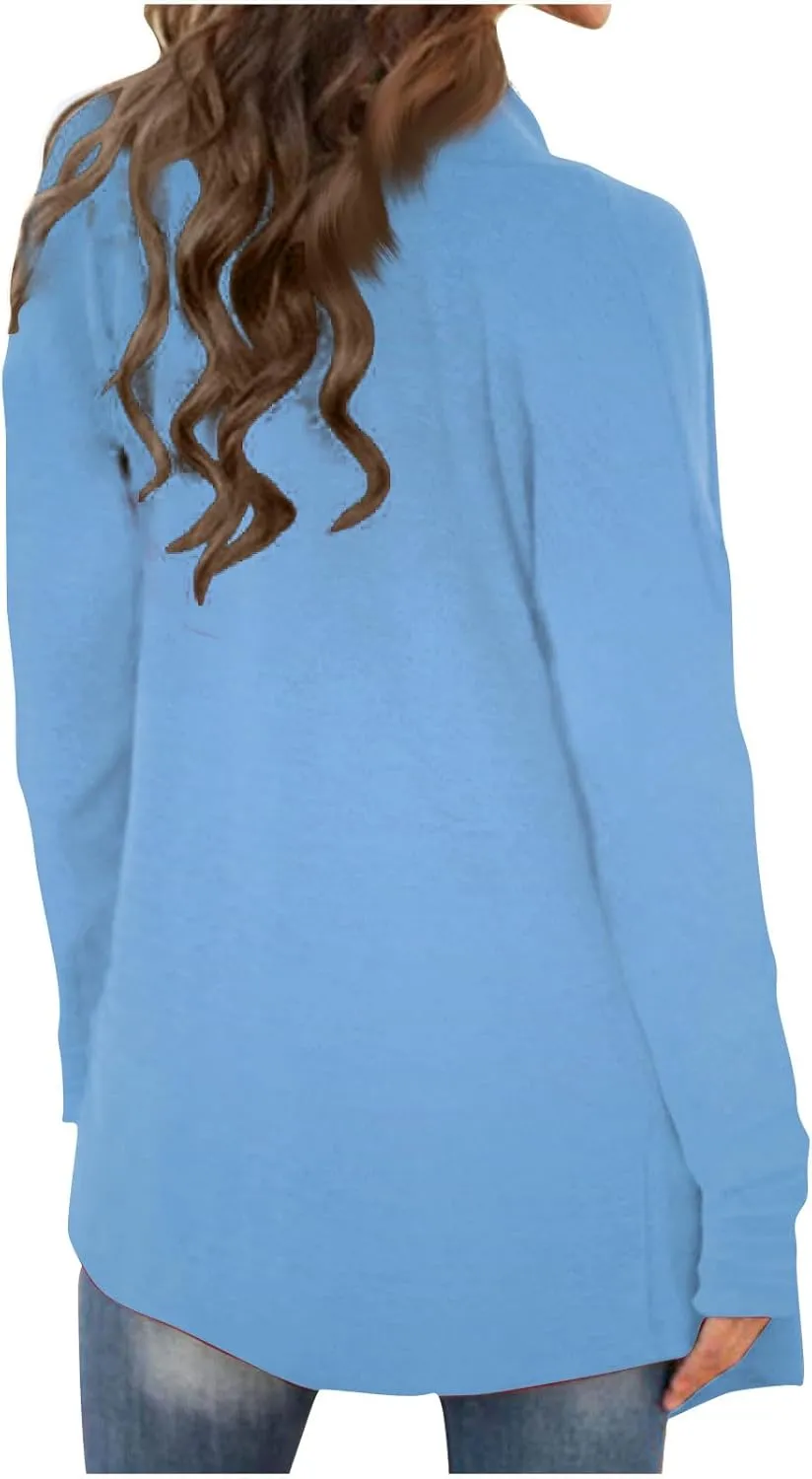 Long Sleeve Cardigan for Women Trendy Open Front Kimono Sweatshrits with Pockets Elastic Loose Fit Tunic Shirts