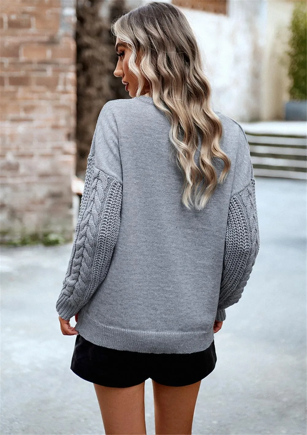 Long Sleeve Pullover Sweaters for Women,Cable Knit Crew Neck Casual Sweaters,Cable Knit Sweater Women