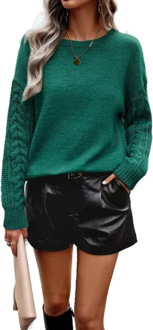 Long Sleeve Pullover Sweaters for Women,Cable Knit Crew Neck Casual Sweaters,Cable Knit Sweater Women