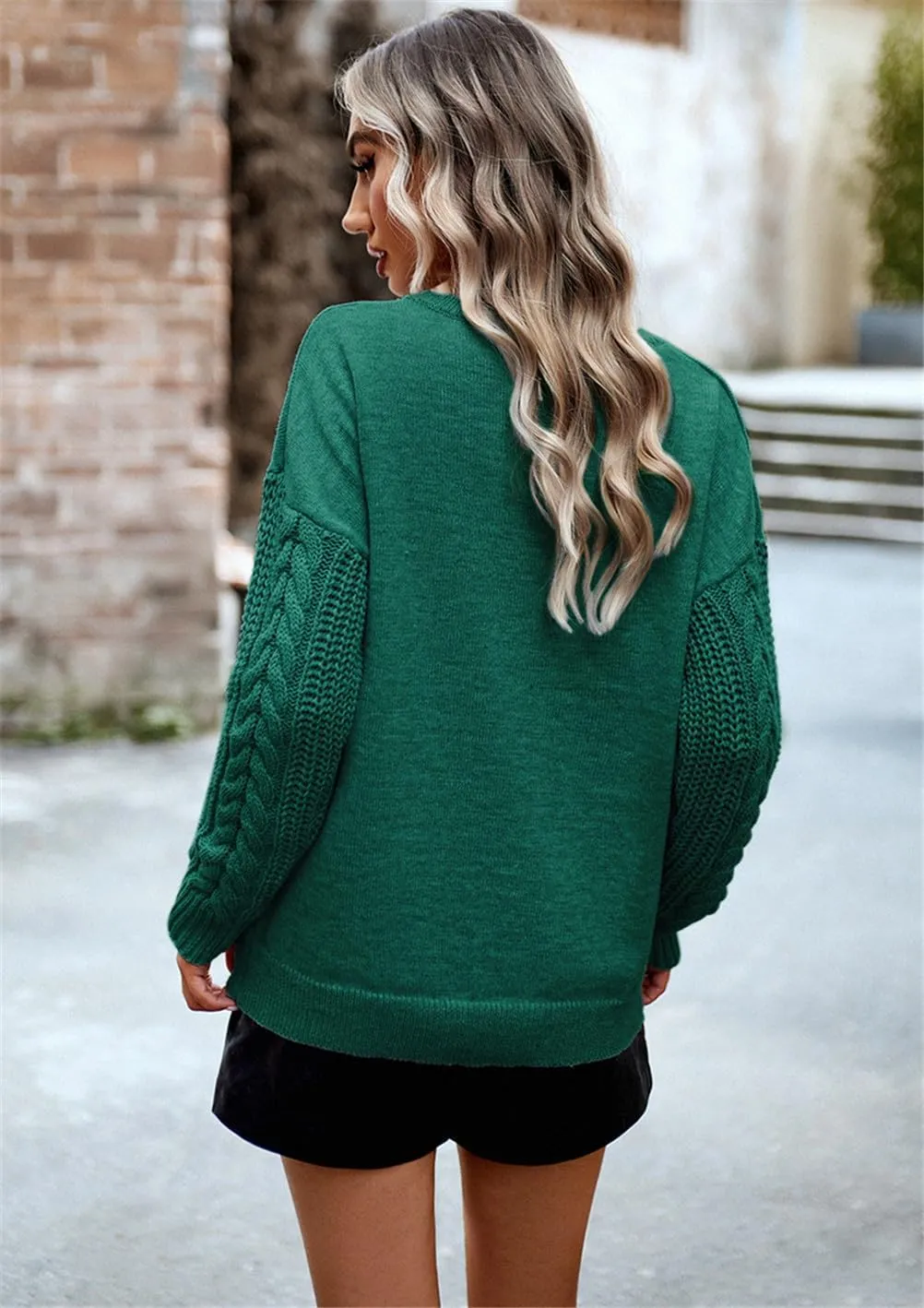 Long Sleeve Pullover Sweaters for Women,Cable Knit Crew Neck Casual Sweaters,Cable Knit Sweater Women