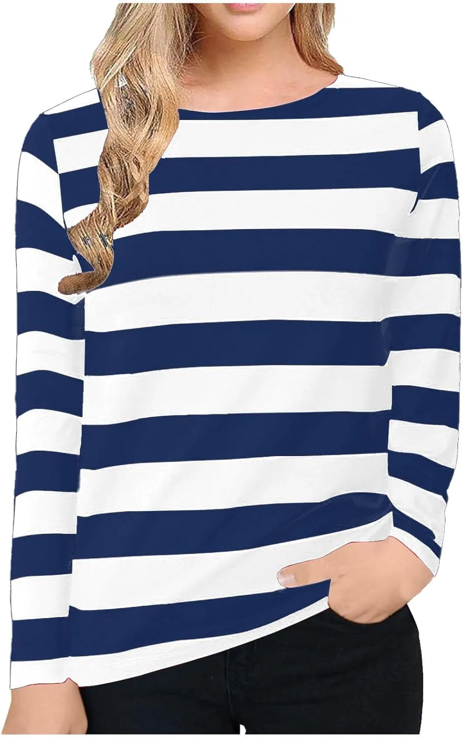Long Sleeve Sweatshirt Crewneck Striped Colour Block Casual Pullover Top Fashion Fall Lightweight Fleece Shirt
