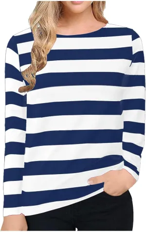 Long Sleeve Sweatshirt Crewneck Striped Colour Block Casual Pullover Top Fashion Fall Lightweight Fleece Shirt