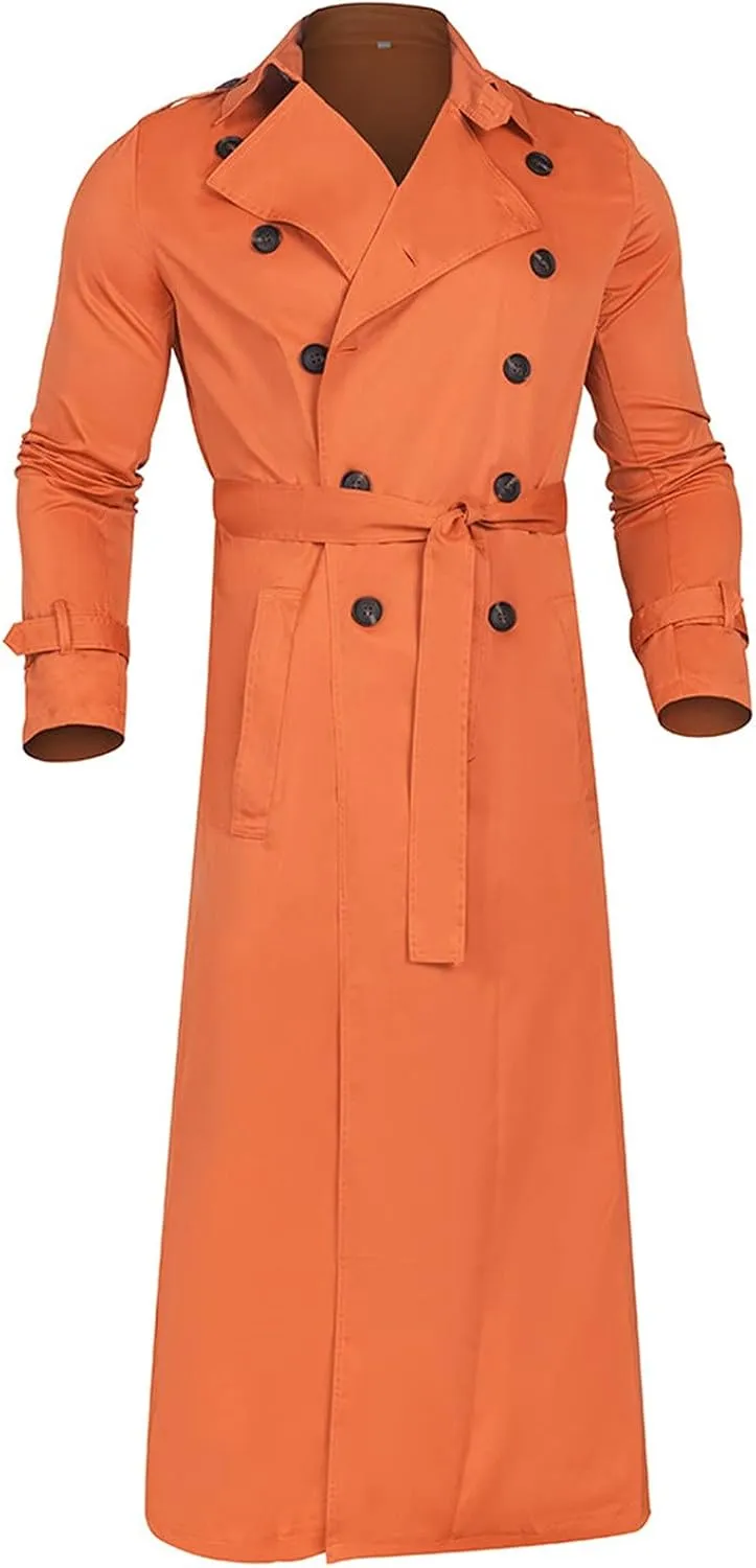 Long Trench Coat Men Big and Tall Casual Wool Coat Solid Color Lapel Woolen Coat Double Breasted Trench Coat