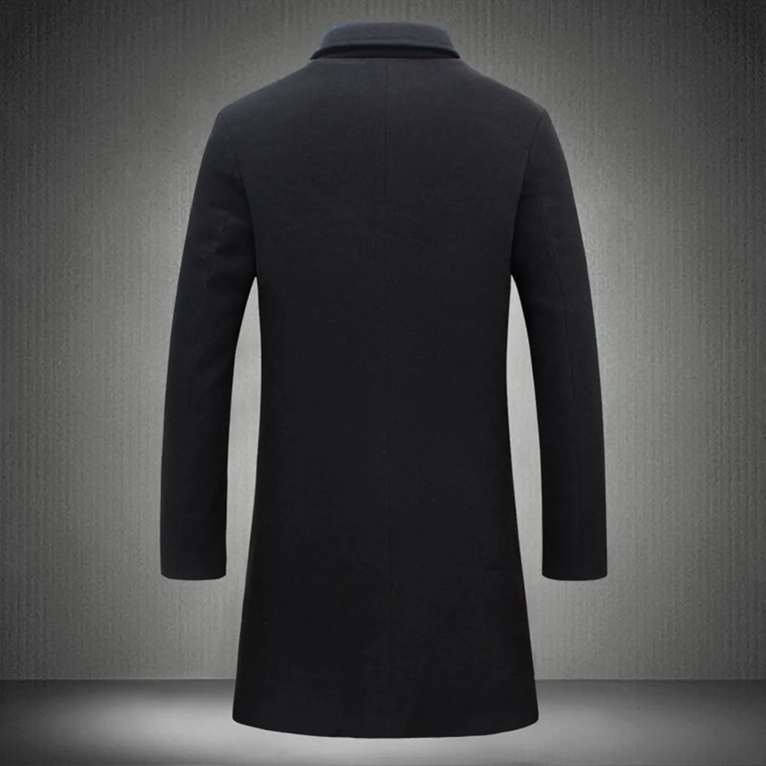 Long Trench Coat Men Single Breasted Wool Blend Coat Mid Length Pea Coat Notch Lapel Jacket Business Casual Overcoat