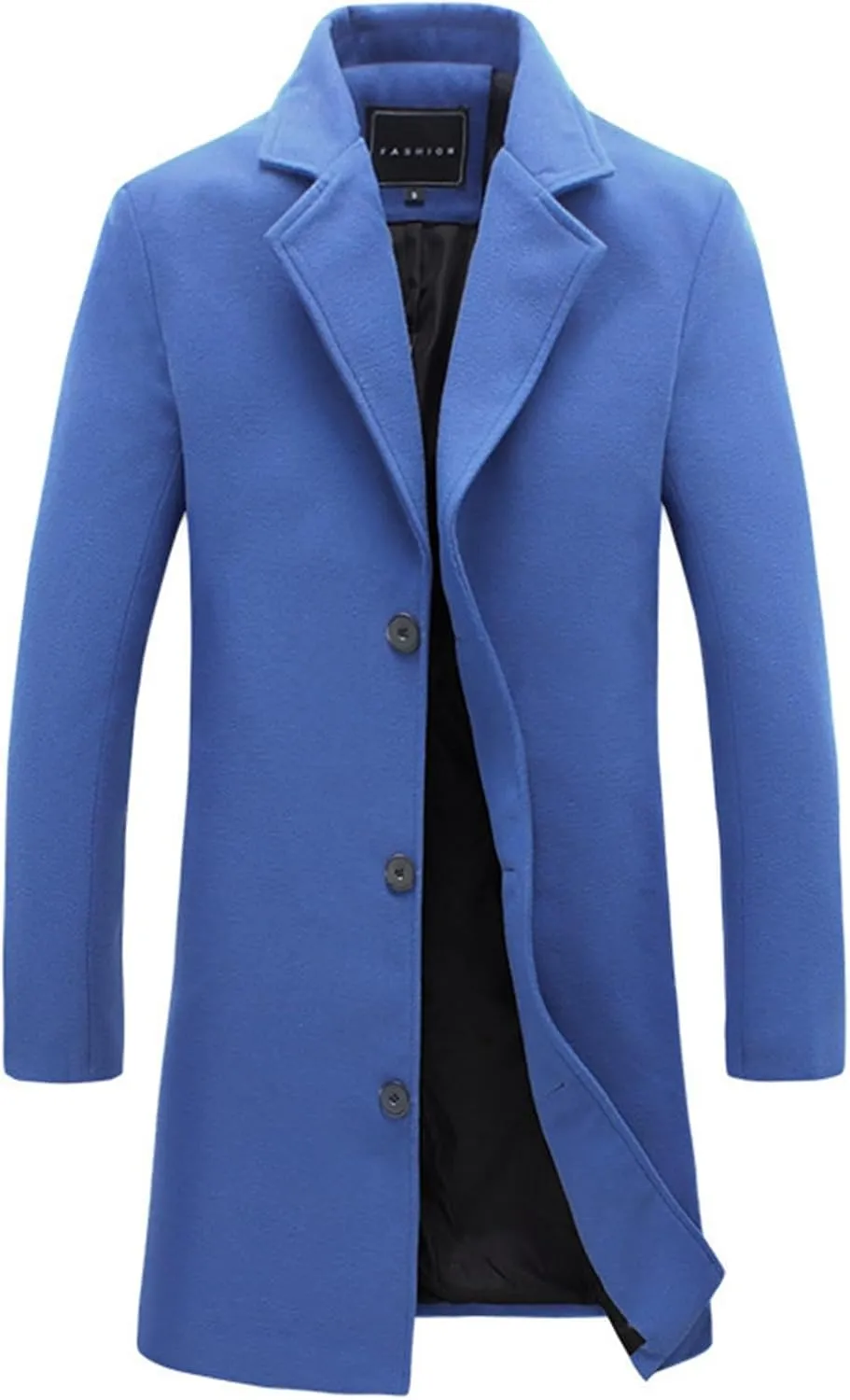 Long Trench Coat Men Single Breasted Wool Blend Coat Mid Length Pea Coat Notch Lapel Jacket Business Casual Overcoat