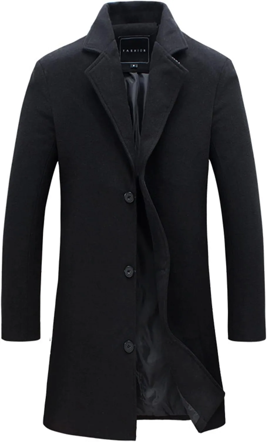 Long Trench Coat Men Single Breasted Wool Blend Coat Mid Length Pea Coat Notch Lapel Jacket Business Casual Overcoat