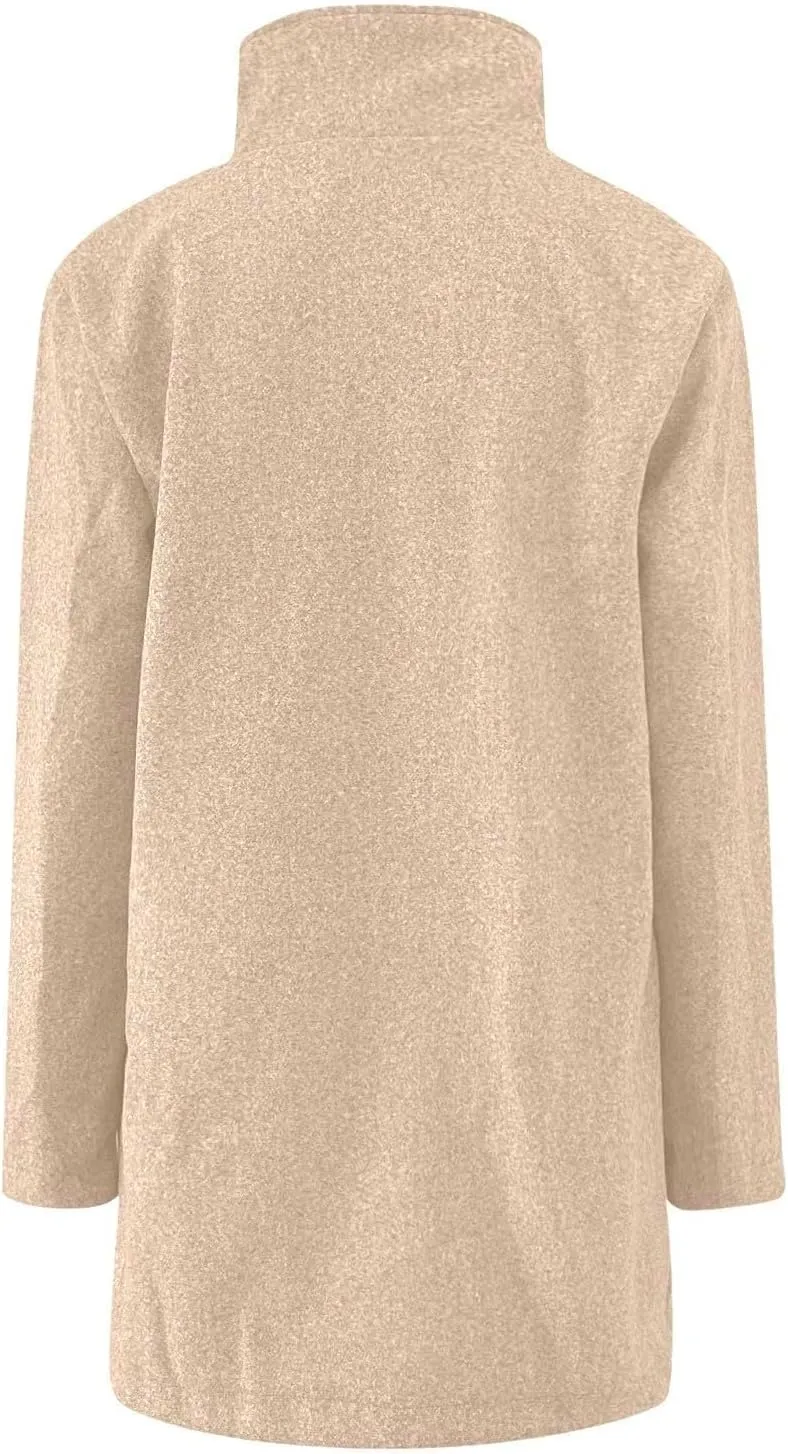Long Winter Wool Coat for Women Dressy Stand Collar Single Breasted Blazer Jackets Winter Classic Wool Blend Pea Coat