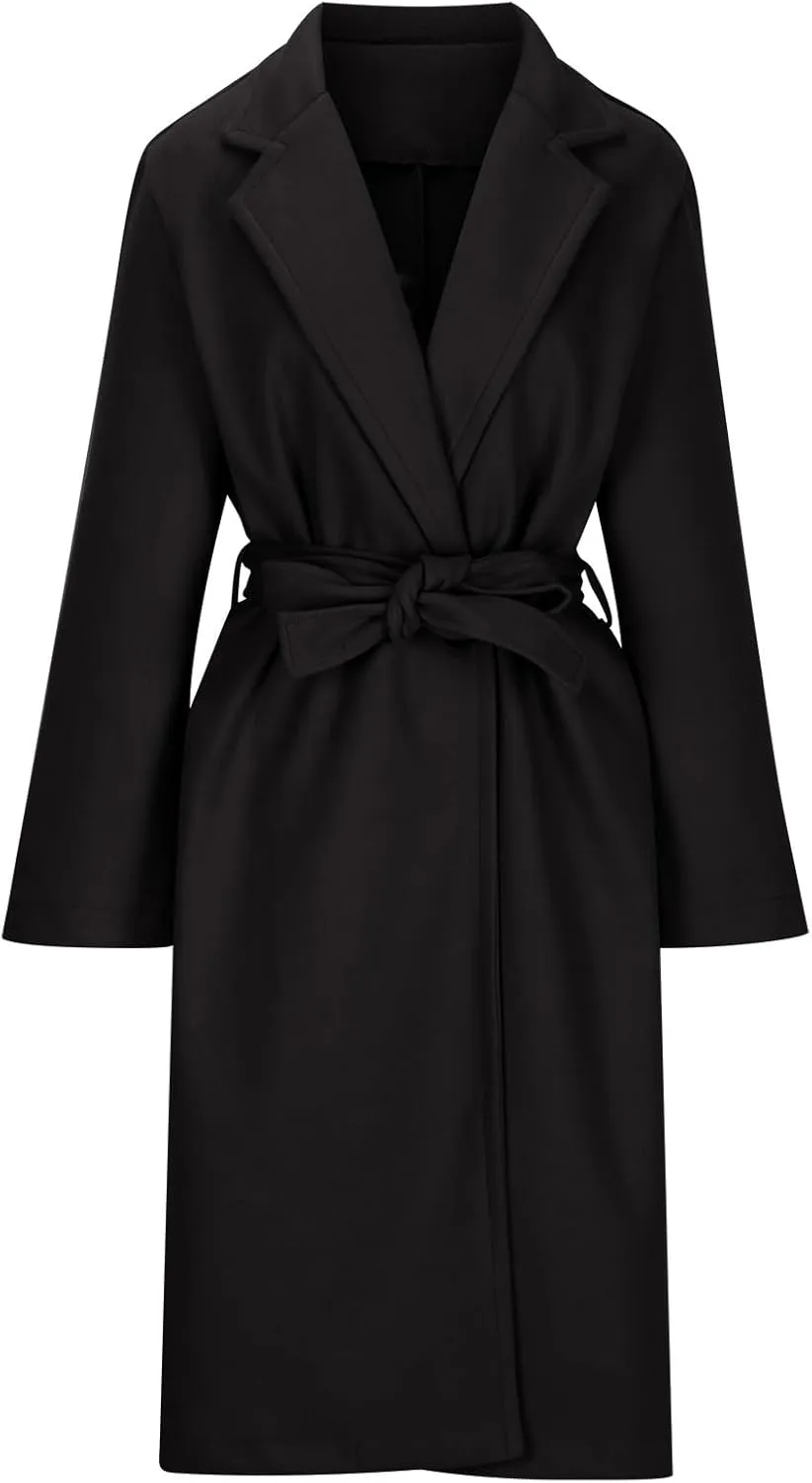 Long Wool Coat Women Winter Blend Long Overcoat Elegant Notched Lapel Collar Trench Coat Temperament Peacoat with Belt