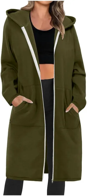 Long Zip Up Hoodie Women Lightweight Womens Zip Up Fleece Lined Long Hoodie Jacket Tunic Sweatshirt Blazer Oversized