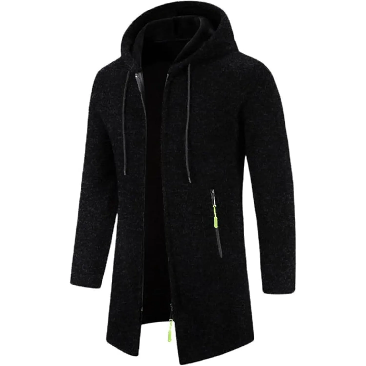 Maiyifu-GJ Mens Solid Knit Hooded Cardigan Slim Fit Casual Lightweight Longline Cardigans Full Zip Long Open Front Sweater (BlackA1,Medium)