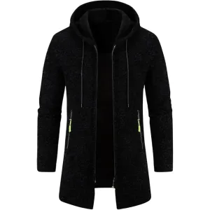 Maiyifu-GJ Mens Solid Knit Hooded Cardigan Slim Fit Casual Lightweight Longline Cardigans Full Zip Long Open Front Sweater (BlackA1,Medium)