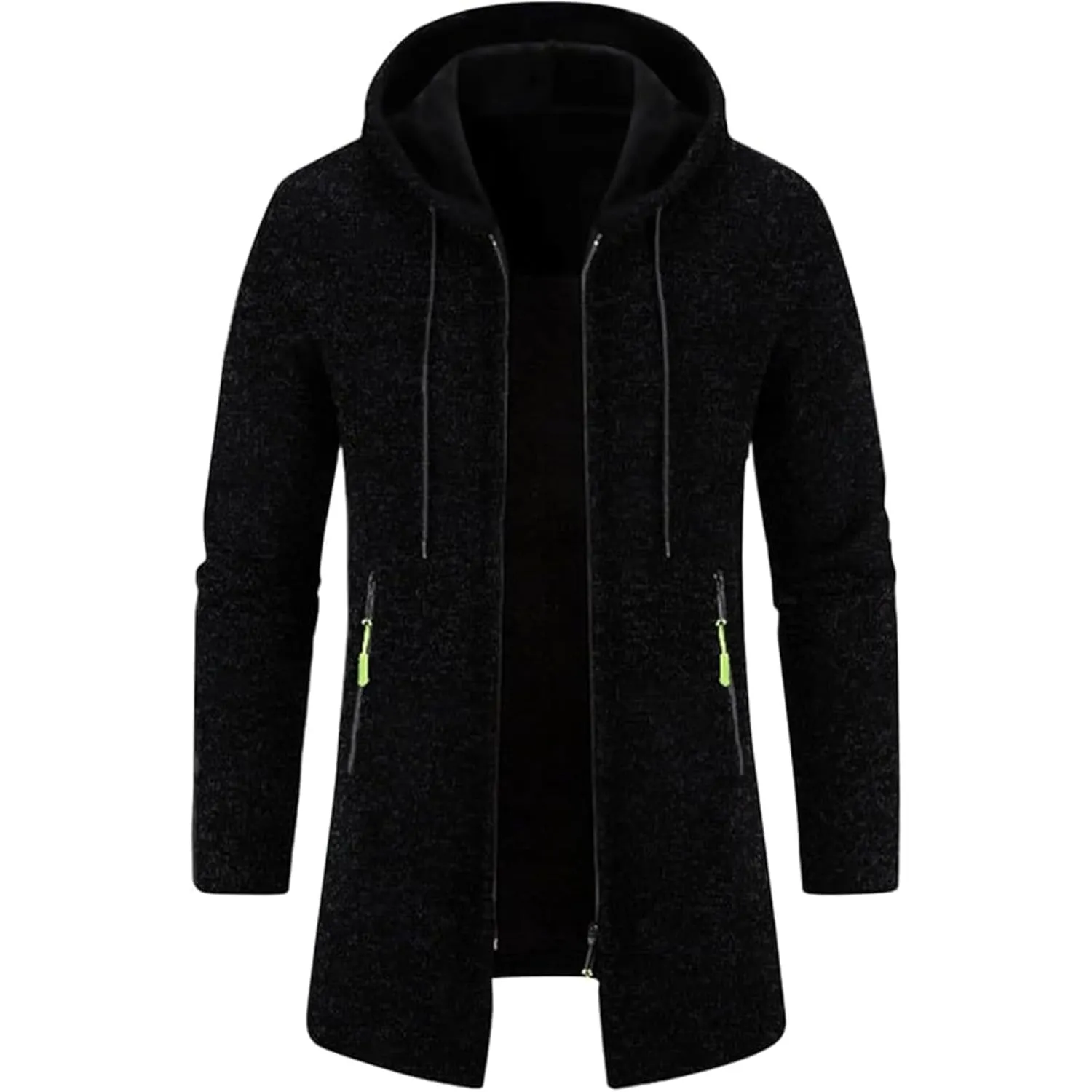 Maiyifu-GJ Mens Solid Knit Hooded Cardigan Slim Fit Casual Lightweight Longline Cardigans Full Zip Long Open Front Sweater (BlackA1,Medium)
