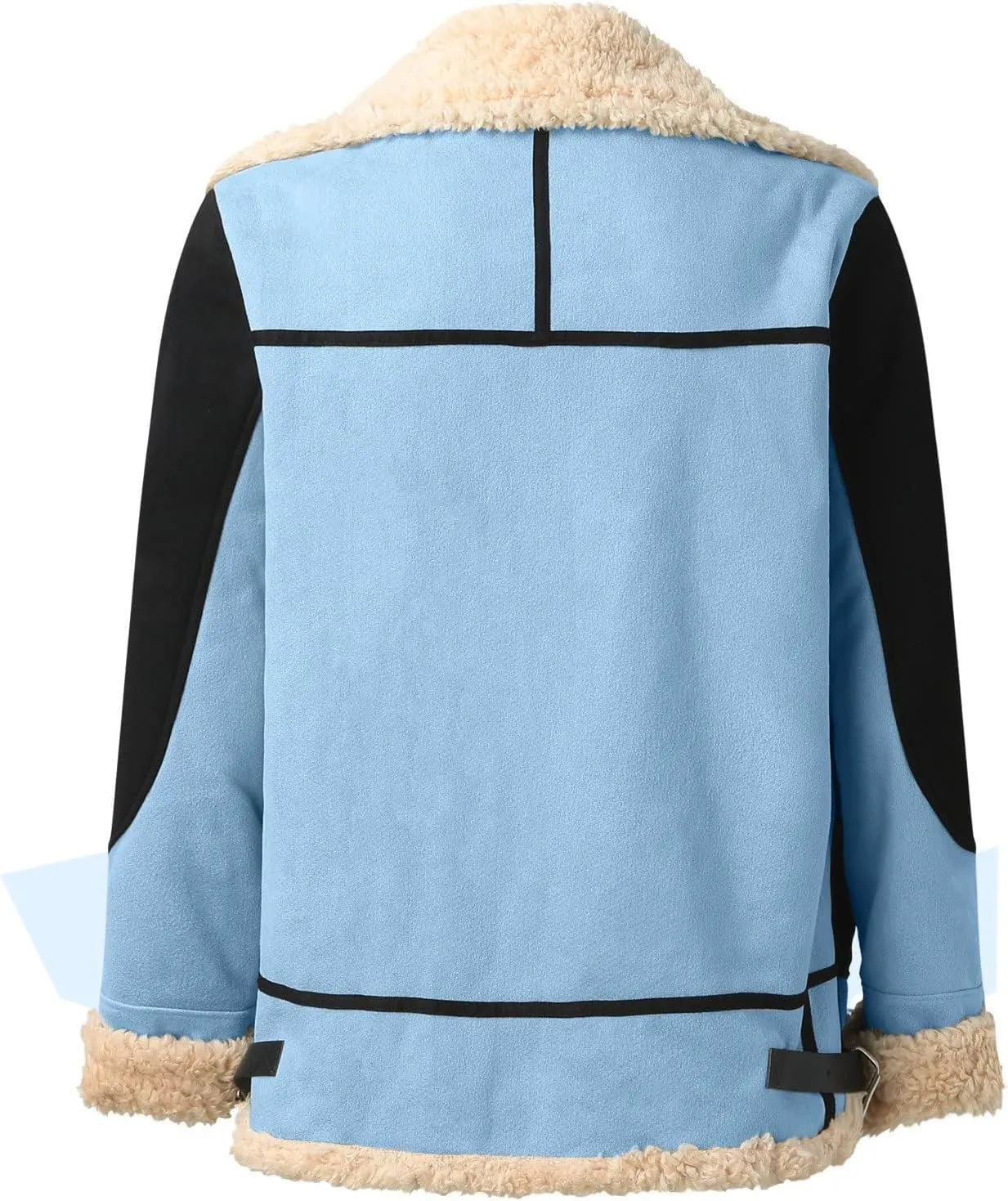 Men Faux Suede Sherpa Fleece Lined Jackets Color Block Fur Collar Long Trench Coat Winter Heavyweight Jackets