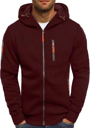 Men Hoodies Casual Hoodies for Men Full Zip Long Sleeve Sweatshirt Sports Hooded Work Jacket Tops with Zip Pockets