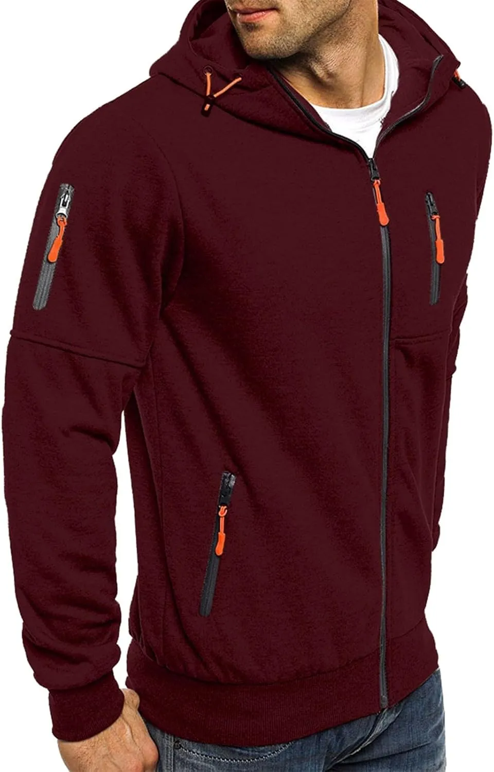 Men Hoodies Casual Hoodies for Men Full Zip Long Sleeve Sweatshirt Sports Hooded Work Jacket Tops with Zip Pockets