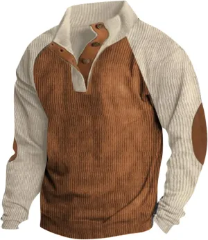 Men Western Aztec Ethnic Print Vintage Tops Long Sleeve Henley Shirt Stand Collar Button Down Pullover Sweatshirts