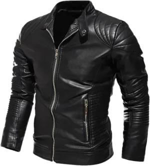 Men Winter Vintage Leather Jacket Casual Biker Windbreaker Fleece Motorcycle Pu Leather Coats