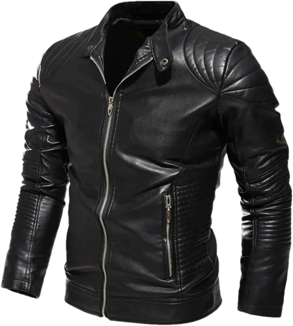 Men Winter Vintage Leather Jacket Casual Biker Windbreaker Fleece Motorcycle Pu Leather Coats