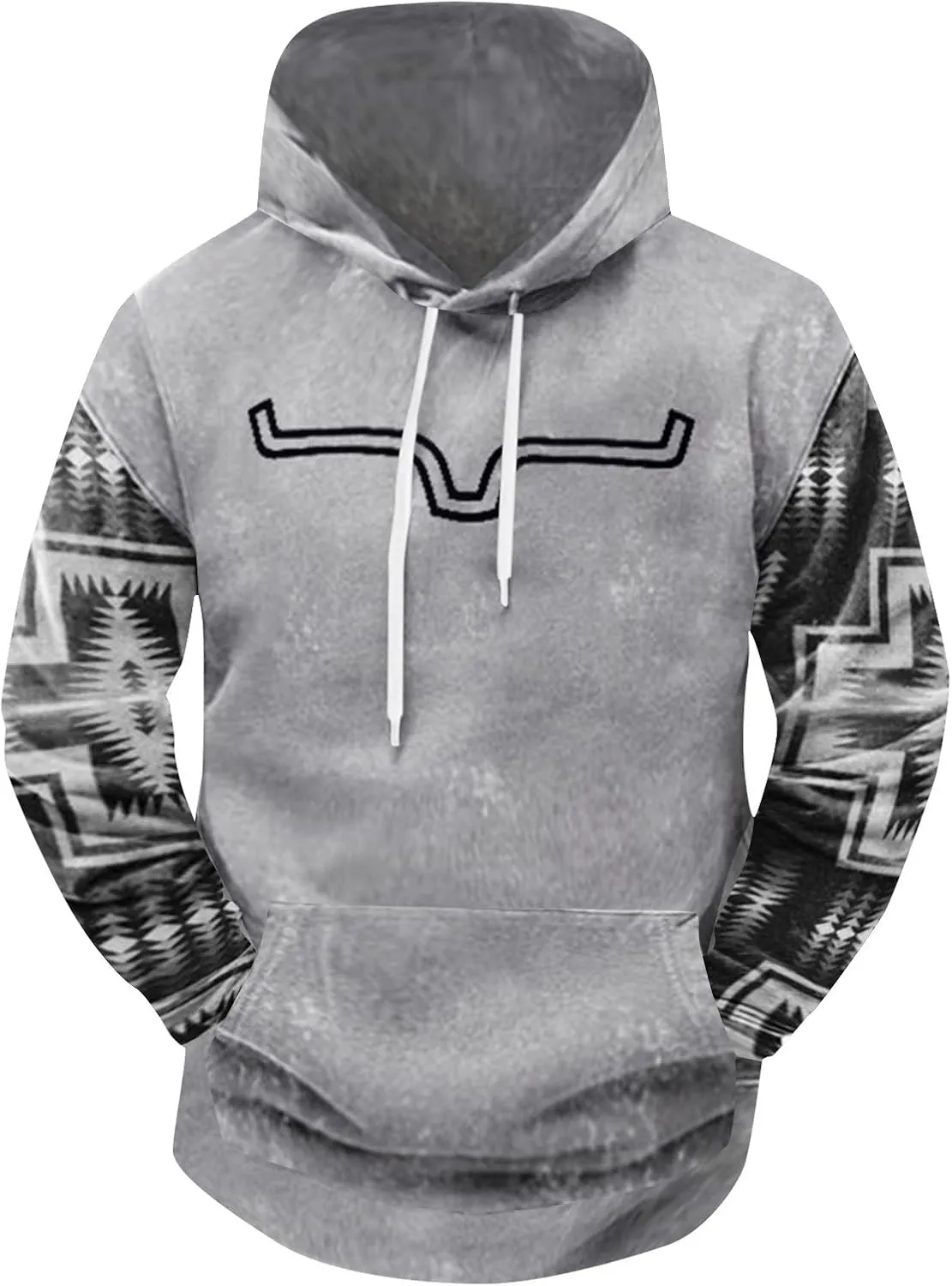 Mens Aztec Hoodie Western Hooded Sweatshirt Casual Vintage Long Sleeve Drawstring Cowboy Pullover with Pocket