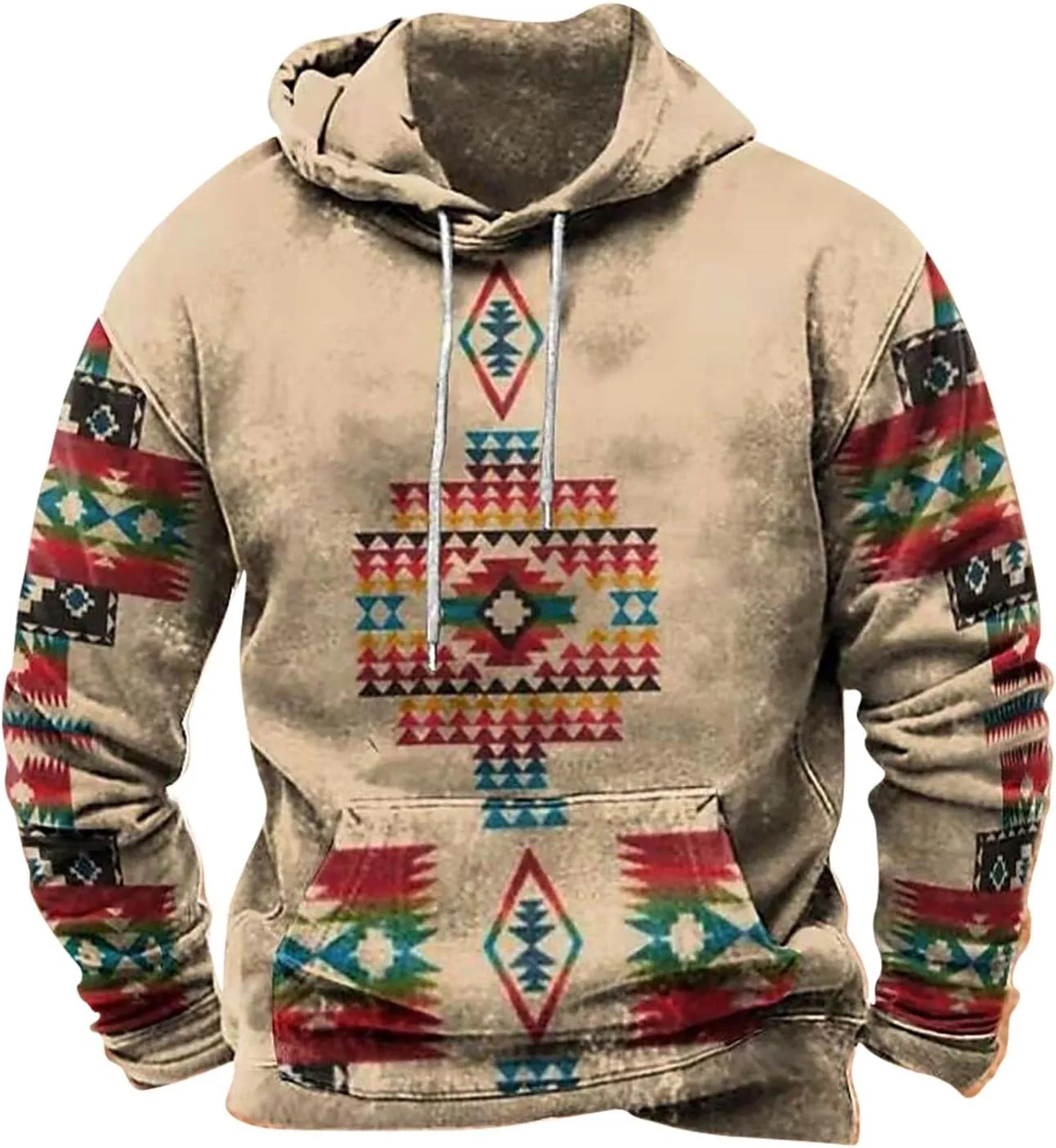 Men's Aztec Hoodies Tribal Ethnic Print Sweatshirts Vintage Western Loose Long Sleeve Pullovers Pocket Hooded Tops