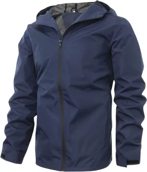 Mens Bomber Jacket Lightweight Waterproof Hiking Jackets Windbreaker Zip Up Hoodie Thin Raincoat with Hood Outerwear