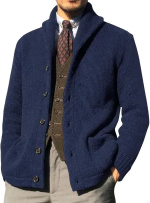 Mens Cable Knit Sweater Fleece Cardigan Sweaters Shawl Collar Cardigans Button Down Knitwear Open Front Tops Trendy