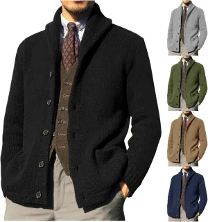 Mens Cable Knit Sweater Fleece Cardigan Sweaters Shawl Collar Cardigans Button Down Knitwear Open Front Tops Trendy