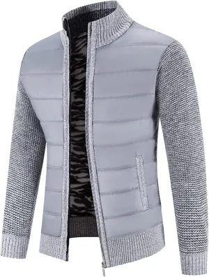 Mens Cardigan, Men's Cardigan Sweaters Knit Zipper Casual Slim Fit Stand Collar with Full Zip and Pockets