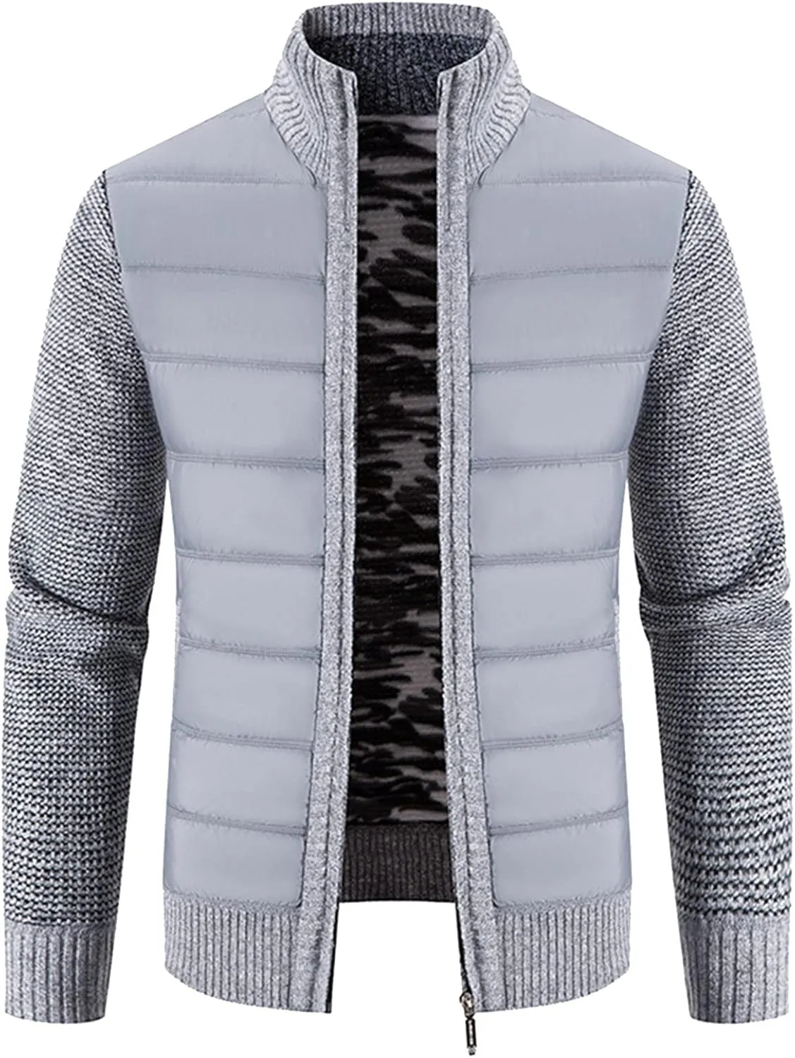 Mens Cardigan, Men's Cardigan Sweaters Knit Zipper Casual Slim Fit Stand Collar with Full Zip and Pockets