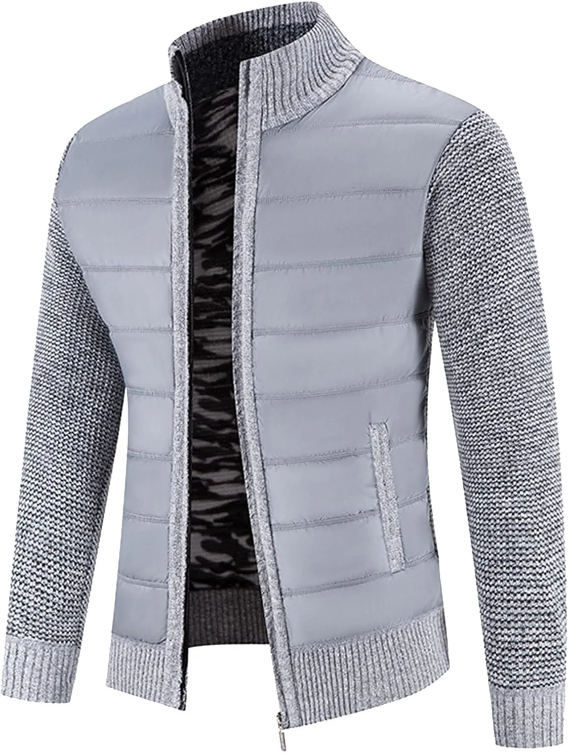 Mens Cardigan, Men's Cardigan Sweaters Knit Zipper Casual Slim Fit Stand Collar with Full Zip and Pockets