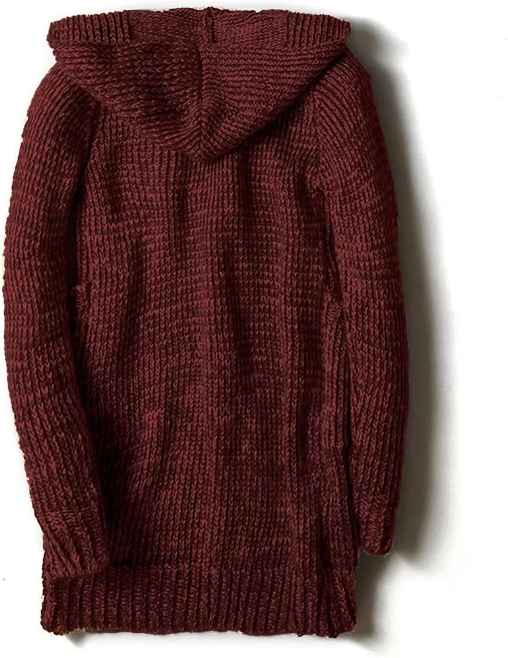 Men's Cardigan Sweater Long Sleeve Button Down Pullover Solid Color Ribbed Hooded Knitted Casual Loose with Pockets