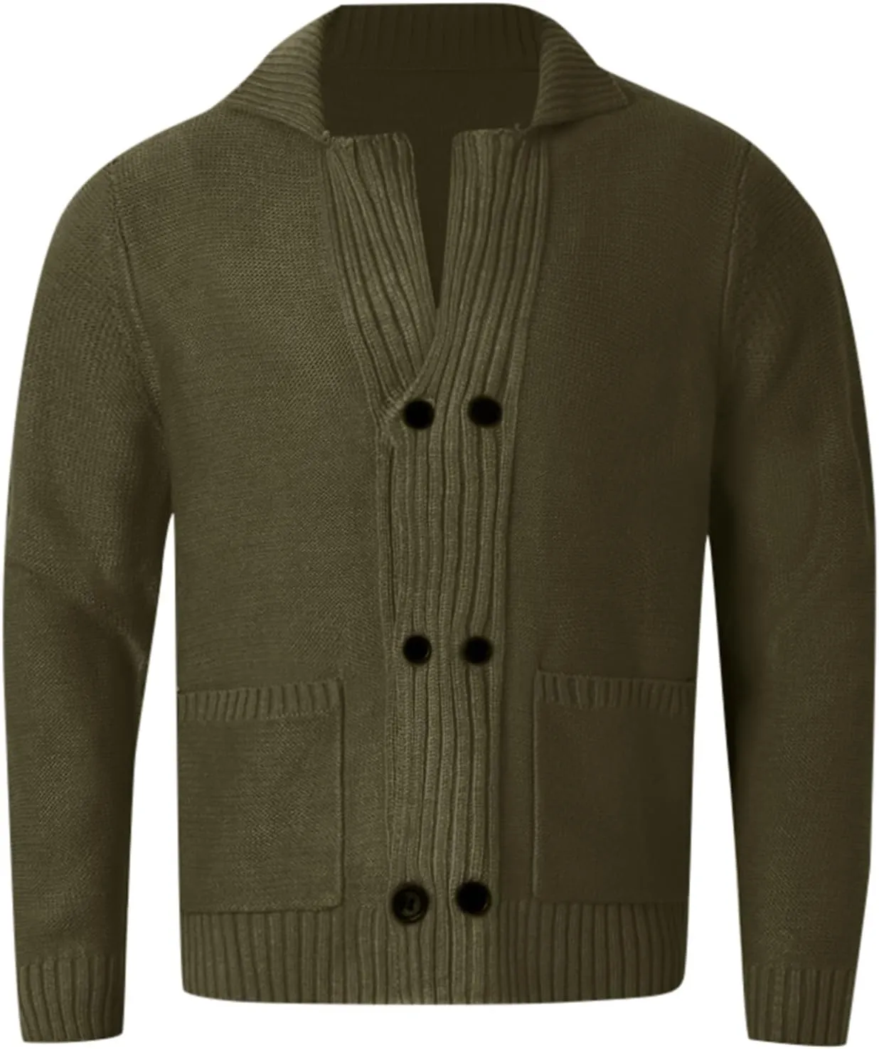 Men's Cardigan Sweater Long Sleeve Casual V Neck Button Double Breasted Knitted Sweater with Pockets