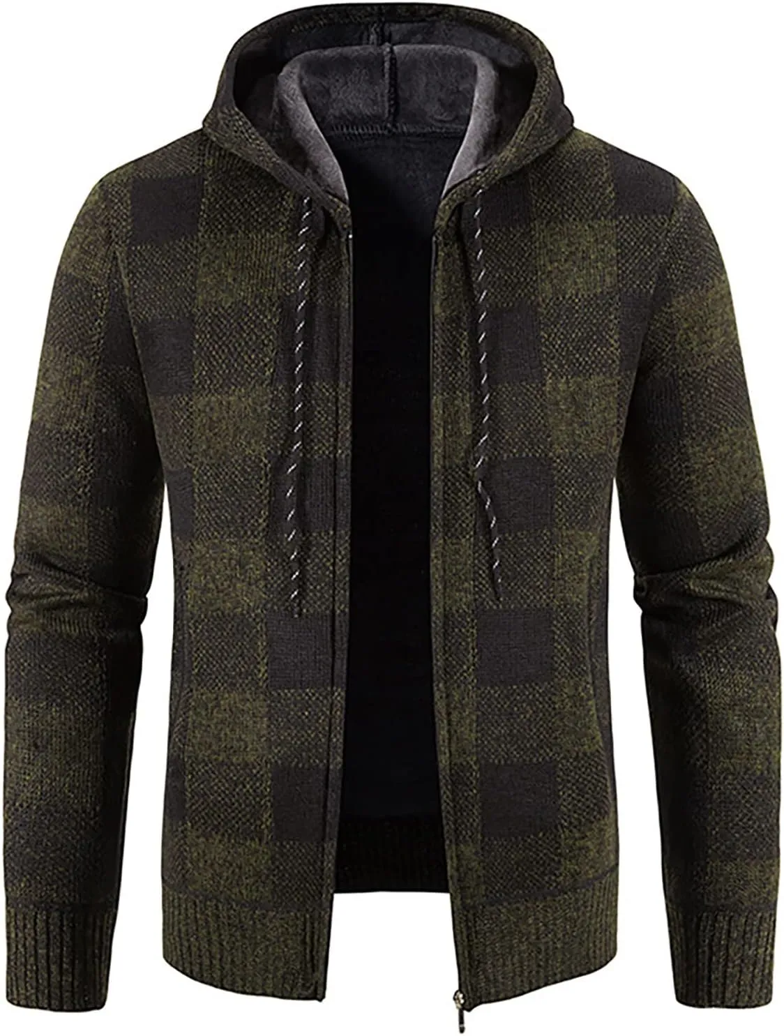 Men's Casual Stand Collar Cardigan Button Down Cable Thick Knitted Full Zip Sweater with Pattern