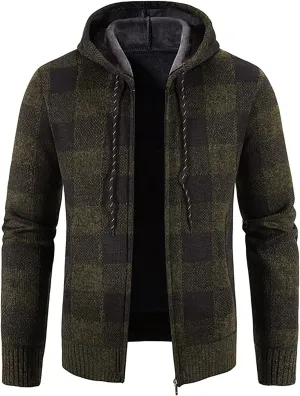 Men's Casual Stand Collar Cardigan Button Down Cable Thick Knitted Full Zip Sweater with Pattern