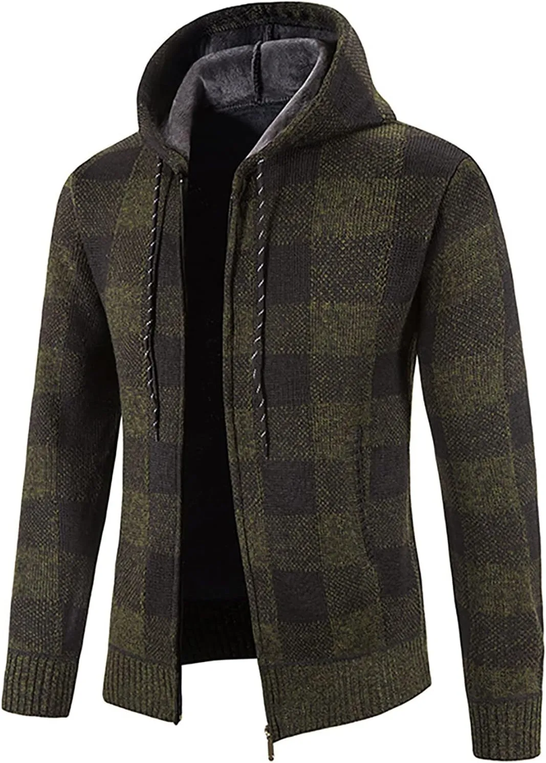 Men's Casual Stand Collar Cardigan Button Down Cable Thick Knitted Full Zip Sweater with Pattern
