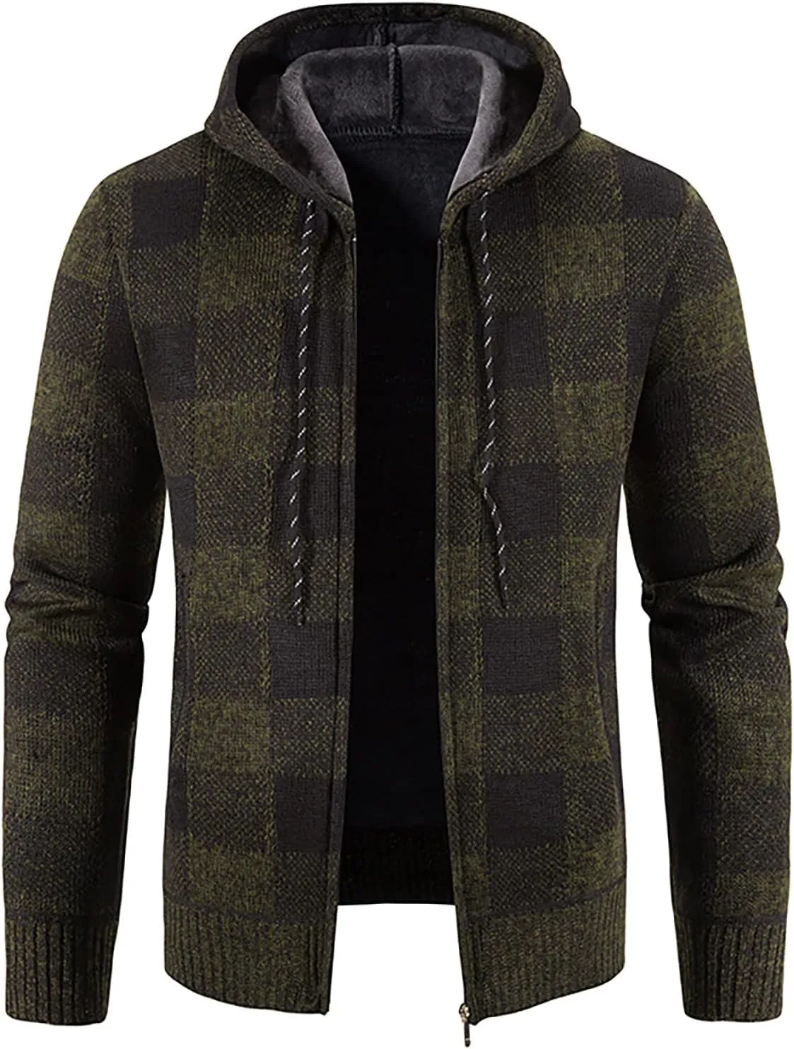 Men's Casual Stand Collar Cardigan Button Down Cable Thick Knitted Full Zip Sweater with Pattern