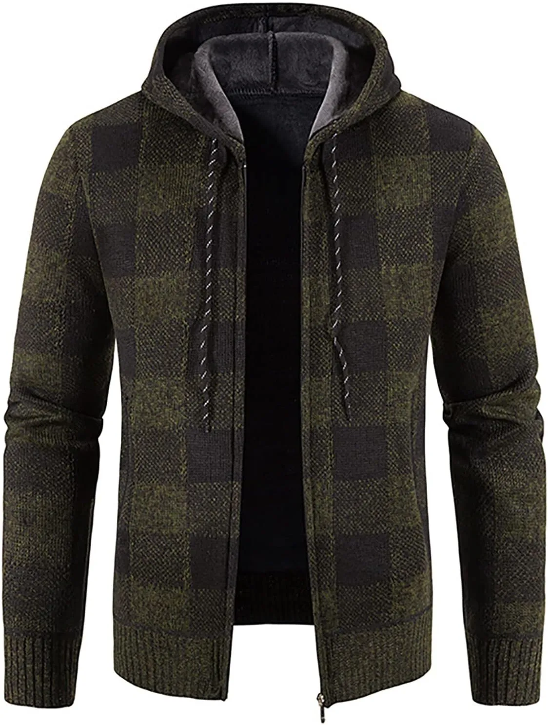 Men's Casual Stand Collar Cardigan Button Down Cable Thick Knitted Full Zip Sweater with Pattern